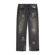 Houtskoolgrijze Whisker Straight Jeans Palm Angels , Black , Heren