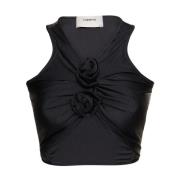 Zwarte Bloem Satijnen Top Coperni , Black , Dames