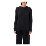 Cashmere Zijde Trui met Ronde Hals Saint Laurent , Black , Dames