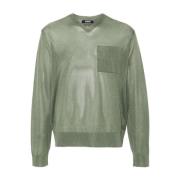 Groene Gebreide Trui Geribbelde V-Hals Jacquemus , Green , Heren