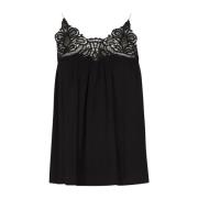 Crepe Camisole met kant - Zwart See u soon , Black , Dames