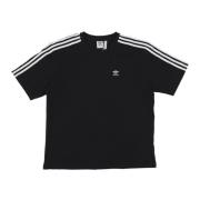 Oversized Zwarte Tee met Iconische Strepen Adidas , Black , Dames