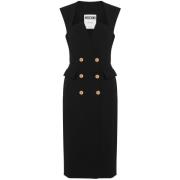 Zwarte Wrap Jurk Gouden Knopen Moschino , Black , Dames