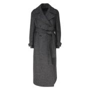 Grijze Lange Jas met Brede Revers Pinko , Gray , Dames