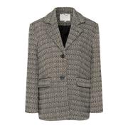 Herringbone Blazer Jas Kaffe , Gray , Dames