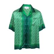 Groene Zijden Cubaanse Kraag Shirt Casablanca , Green , Heren