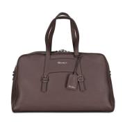 Leren Weekender Tas Santoni , Brown , Heren