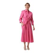 Maxi Jurk met Klassieke Kraag en Strik Detail Sara Roka , Pink , Dames