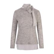 Grijze Mohair Gebreide Top met Bloemdetail Ermanno Scervino , Gray , D...