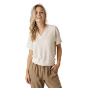 Off White V-Hals Top Knit-ted , Beige , Dames