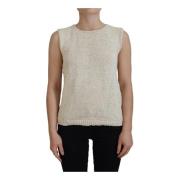 Beige Mouwloze Tanktop Katoenmix Pink Memories , Beige , Dames