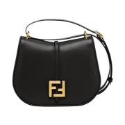 Langwerpige Flap Leren Schoudertas Fendi , Black , Dames