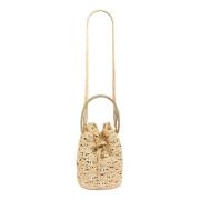 Handgeweven Raffia Bucket Tas met Metalen Schijven Paco Rabanne , Brow...