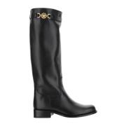 Zwarte leren laarzen met Medusa-band Versace , Black , Dames