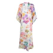 Bloemenprint Kaftan Jurk met Splitten 120% Lino , Multicolor , Dames