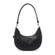 Monogram Leren Halvemaan Tas Tory Burch , Black , Dames