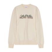 Crewneck Sweatshirt, Katoen, Voorgewassen, Zeefdruk Palmes , White , H...