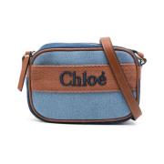 Blauwe Leren Schoudertas met Logo Chloé , Blue , Dames