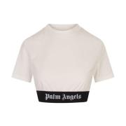 Witte Katoenen Crop T-shirt met Logo Palm Angels , White , Dames