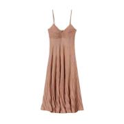 Lurexgaren Slipdress met Ruches en Plooien Twinset , Brown , Dames