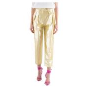 Hoge Taille Lurex Casual Broek Tela , Yellow , Dames