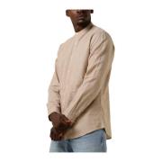 Casual Linnen Shirt met Band Kraag Selected Homme , Beige , Heren