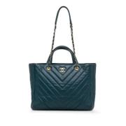 Pre-owned Leather totes Chanel Vintage , Blue , Dames