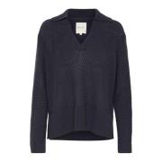 Lovisapw Pu Strik Dark Navy Sweater Part Two , Blue , Dames