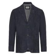 Luxe Suede Jas met Details Corneliani , Blue , Heren