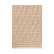 Beige Jacquard Wollen Sjaal met FF Motief Fendi , Beige , Heren