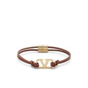 Bijoux Cord Band met VLogo Plaque Valentino Garavani , Brown , Heren