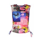 Chique blauw tanktop met trekkoord Desigual , Multicolor , Dames