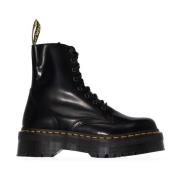 Zwarte Leren Laarzen met Gele Stiksels Dr. Martens , Black , Dames