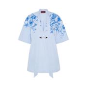 Blauwe Poplin Jurk met Horsebit Detail Gucci , Blue , Dames