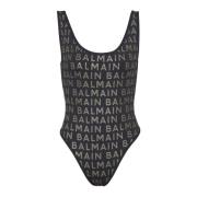 Badpak met logo's Balmain , Black , Dames