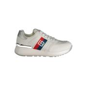 Witte Polyester Sneakers met Veters, Contrastdetails, Borduursel, Logo...