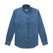 Denim overhemd met geborduurde pony Ralph Lauren , Blue , Heren