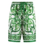 Zijden Bermuda Shorts Maiolica Print Dolce & Gabbana , Green , Heren