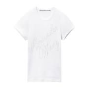 Cursive Logo Fitted Tee Wit Alexander Wang , White , Dames