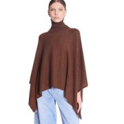 Turtle Neck Cashmere Poncho Berenice , Brown , Dames