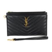 Pre-owned Leather clutches Yves Saint Laurent Vintage , Black , Dames