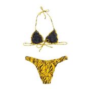 Bloemen driehoek bikini met ruches Reina Olga , Yellow , Dames