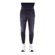 Zwarte Logo Jeans Knopen Rits Zakken Dondup , Black , Heren