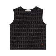 Geruite Wollen Top Vest Busnel , Black , Dames