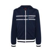 Gestreepte Logo Zip-Up Hoodie Gucci , Blue , Heren