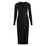 Geribbelde Gebreide Midi Jurk met Voorknoppen Pinko , Black , Dames