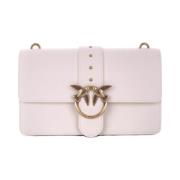 Leren Tas met Clip en Logo Pinko , White , Dames