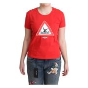 Rode T-shirt met driehoekige print Moschino , Red , Dames