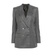 Grijze Wollen Jas Peak Revers Tom Ford , Gray , Dames