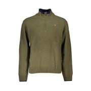 Groene Pullover met Halve Rits en Borduurdetails Napapijri , Green , H...